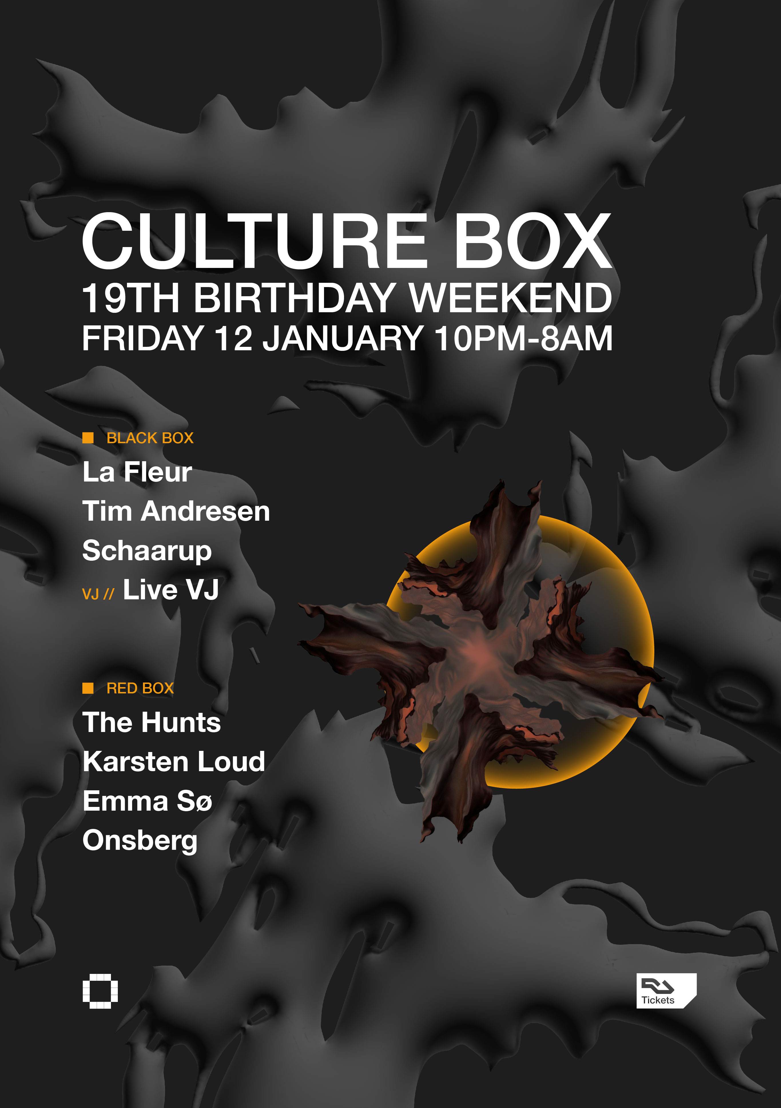 Culture Box 19th Birthday Weekend: La Fleur / Tim Andresen / SCHAARUP / The Hunts / K. Loud - フライヤー表