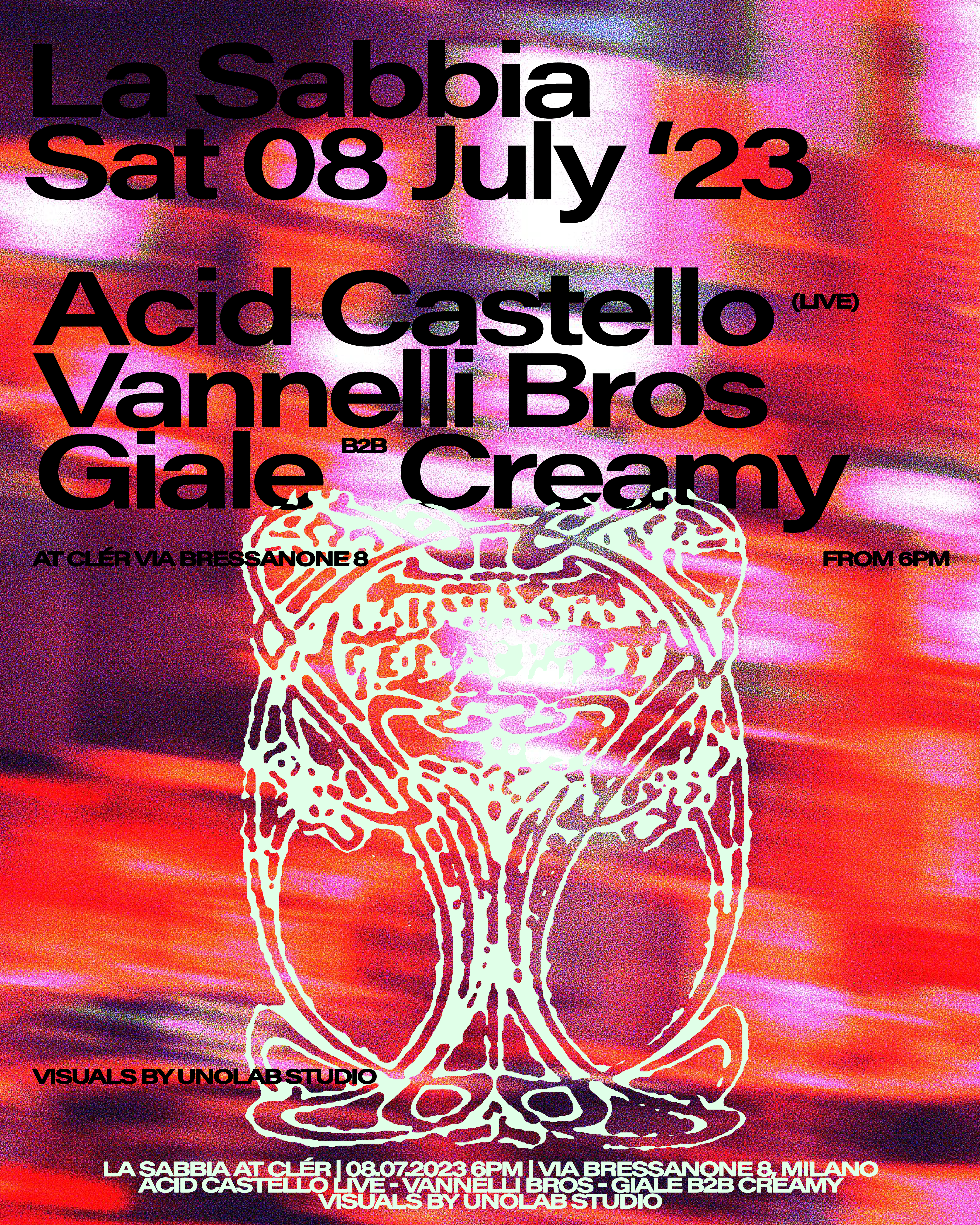La Sabbia with Acid Castello Live, Vannelli Bros, Giale b2b Creamy - フライヤー表