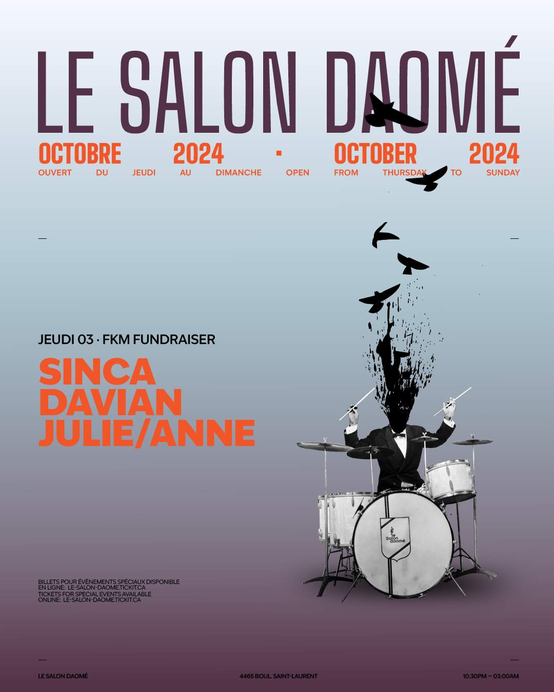 FKM Fundraiser presents Sinca - Davian - Julie/Anne at Salon Daomé, Montreal FKM Fundraiser presents Sinca - Davian - Julie/Anne... 