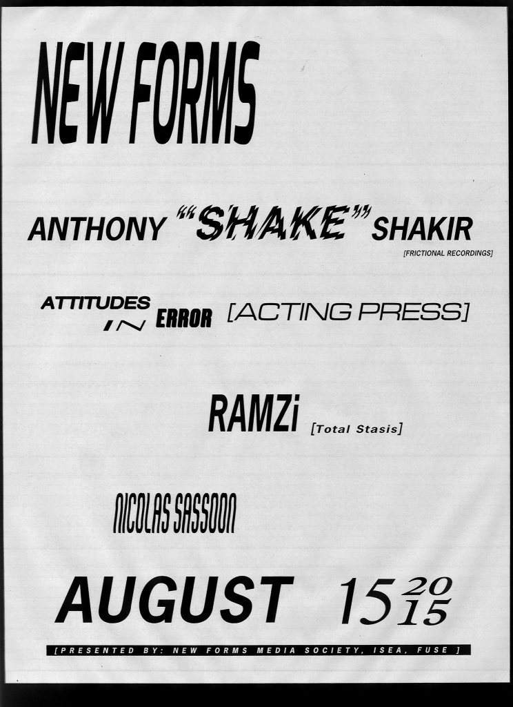 New Forms Media Society presents Anthony 'Shake' Shakir - Página frontal