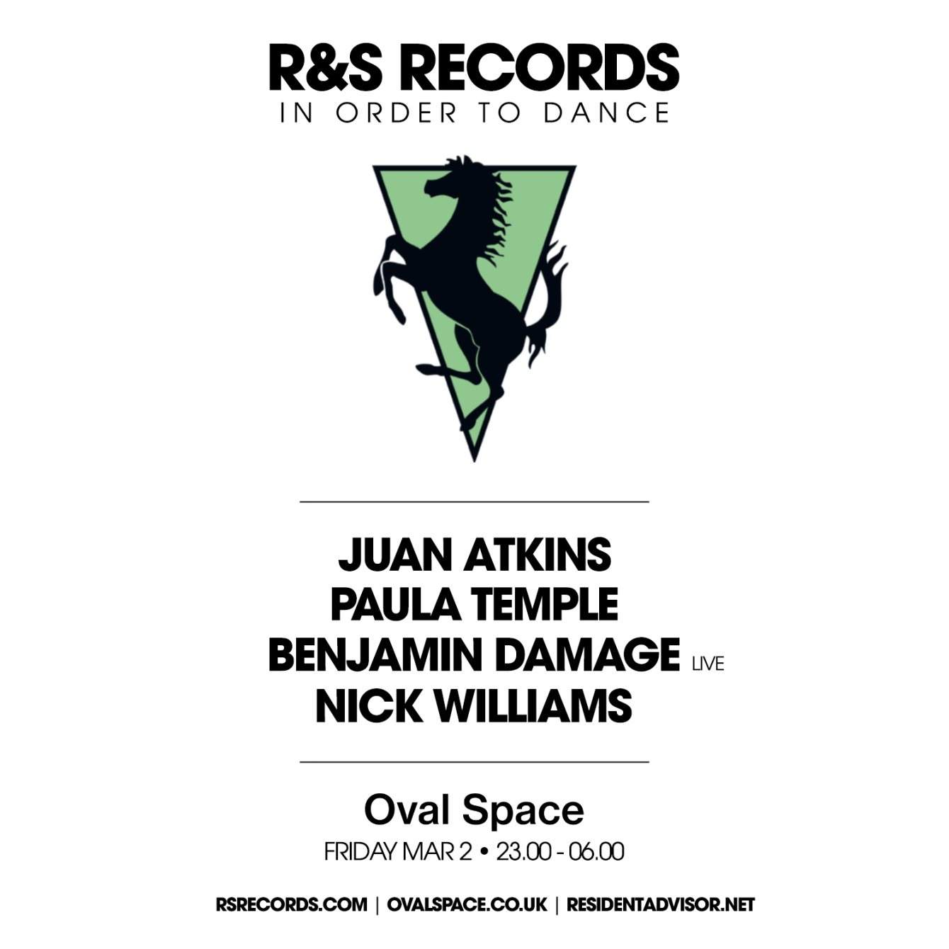 Oval Space x R&S Records with Juan Atkins, Paula Temple, Benjamin Damage Live, Nick Williams - Página frontal