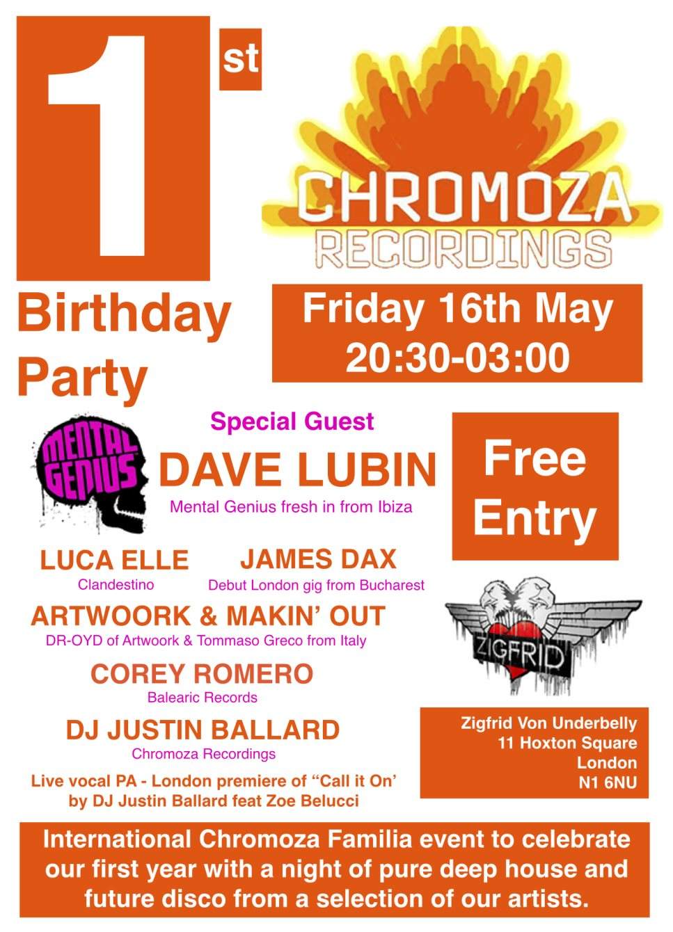 Chromoza Recordings 1st Birthday Party - Página frontal