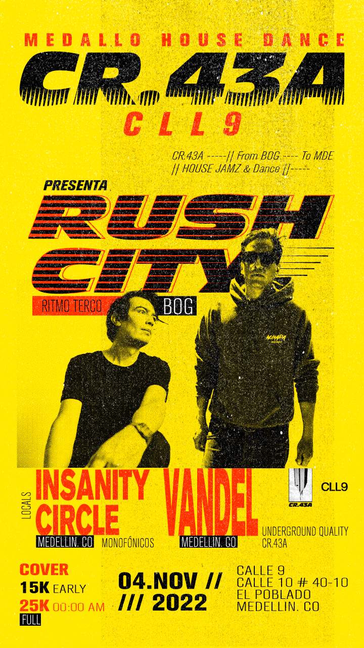 CR.43A presenta: MEDALLO HOUSE DANCE - Rush City (Ritmo Terco / Bog) - Vandel - Insanity Circle - Página trasera