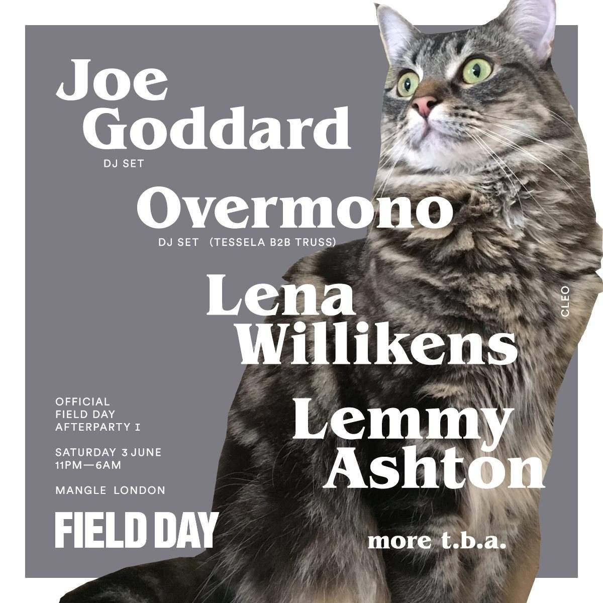 Field Day Official After Party 1- Joe Goddard, Overmono (Tessela b2b Truss), Lena Willikens - フライヤー表