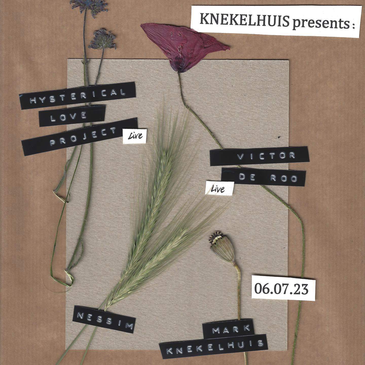Knekelhuis Concerts: Hysterical Love Project (live), Victor De Roo (live), Nessim - Página frontal