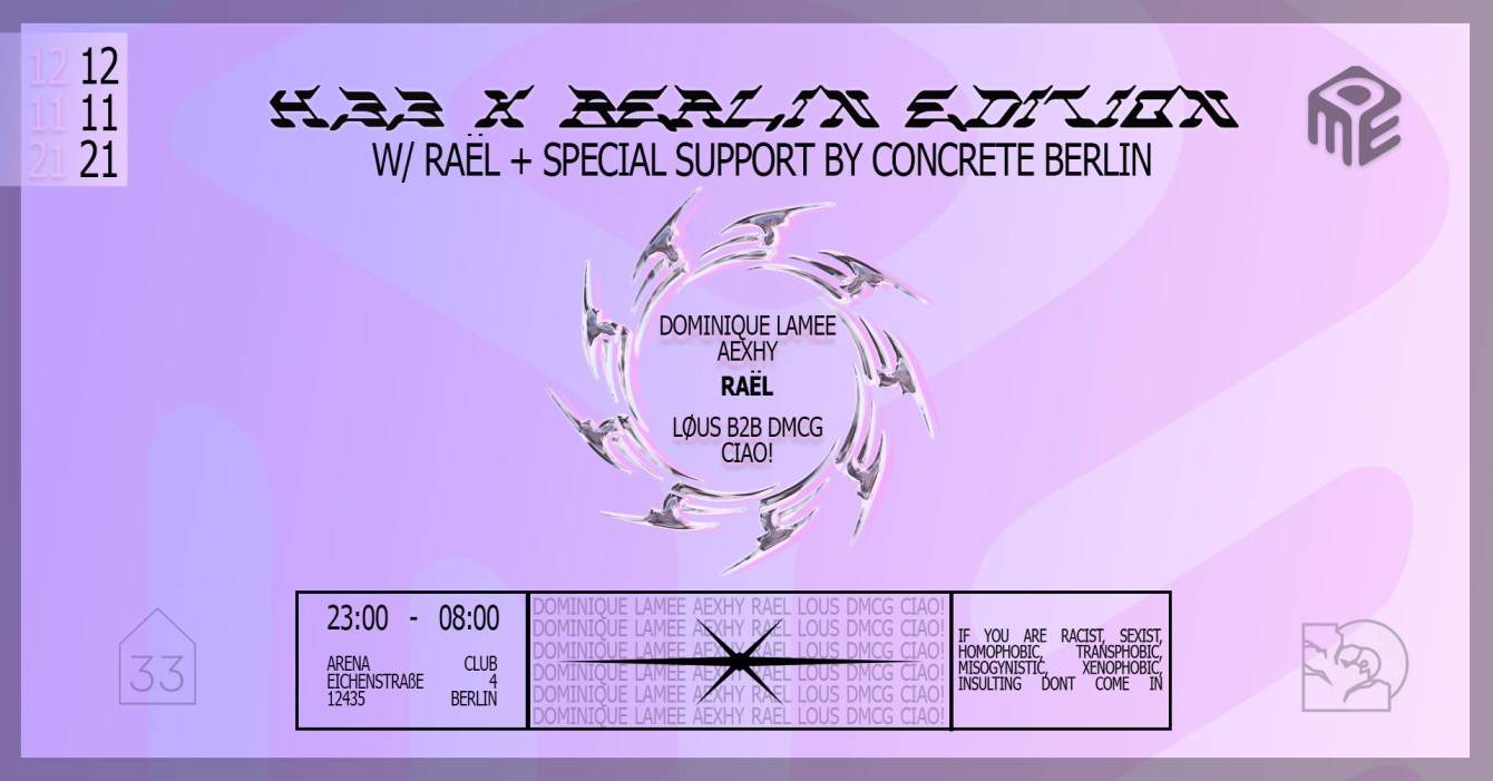[Cancelled] H33 x Berlin Edition with Raël Special Support From Concrete Berlin - Página frontal
