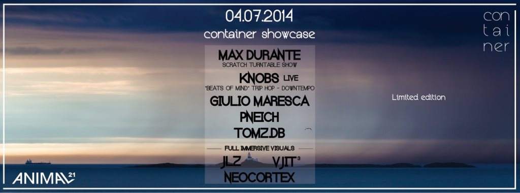 Container Showcase || Max Durante, Knobs (Live),Pneich, Tomz.db, Giulio Maresca - Página frontal
