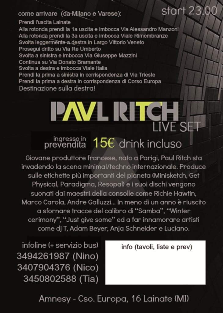 Evolve Stage & Harmonia Events present Paul Ritch Live - Página trasera