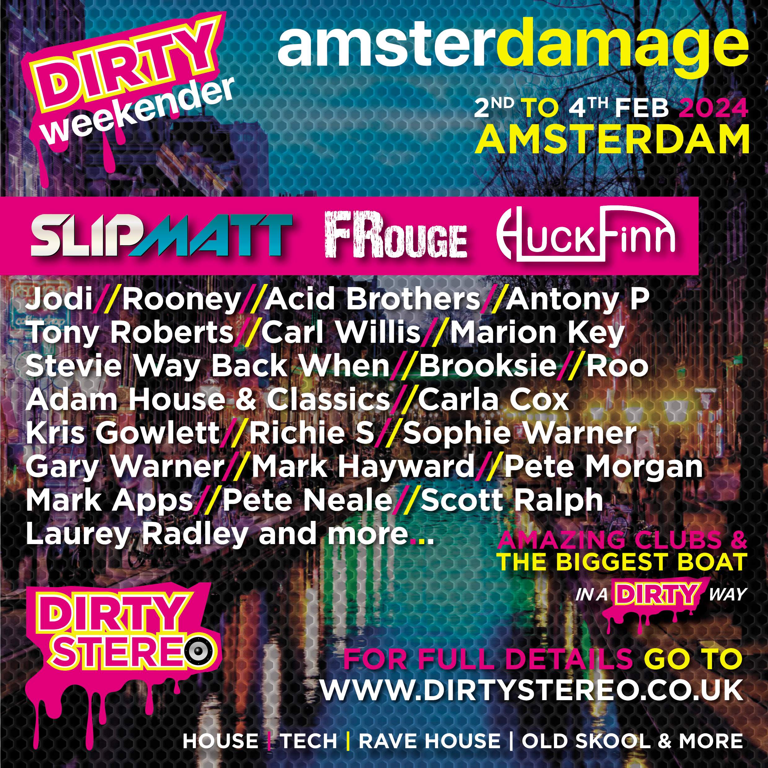 Dirty Stereo gets Amsterdamaged - Boat Party - フライヤー表