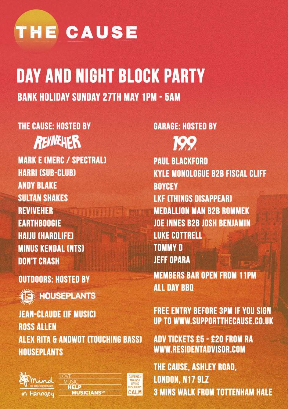The Cause: Day & Night Block Party with REVIVEHER, The London Loft Party & 199 Radio - Página frontal