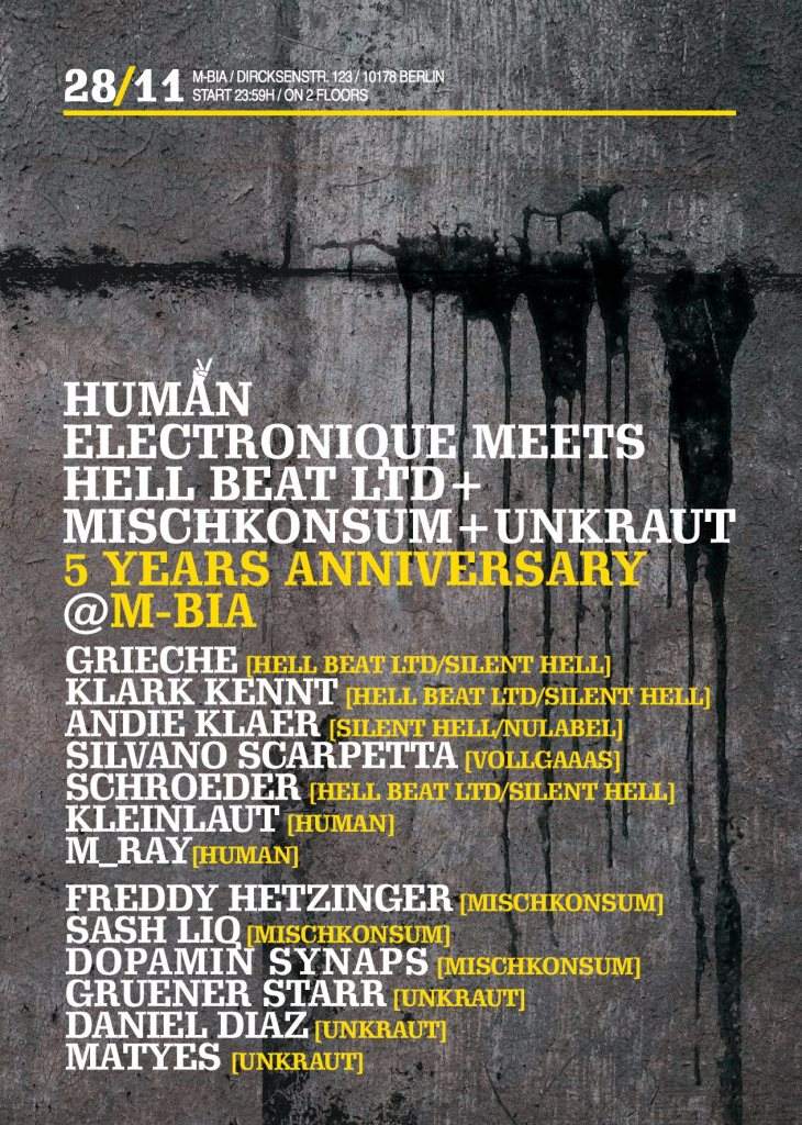 5jahre Human Electronique Meets Hell Beat Limited & Mischkonsum - フライヤー表