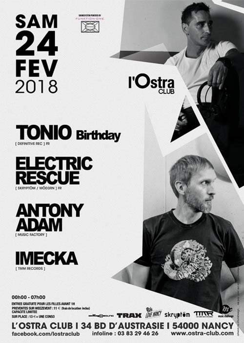 Tonio Birthday with Electric Rescue / Antony Adam / Imecka - フライヤー表