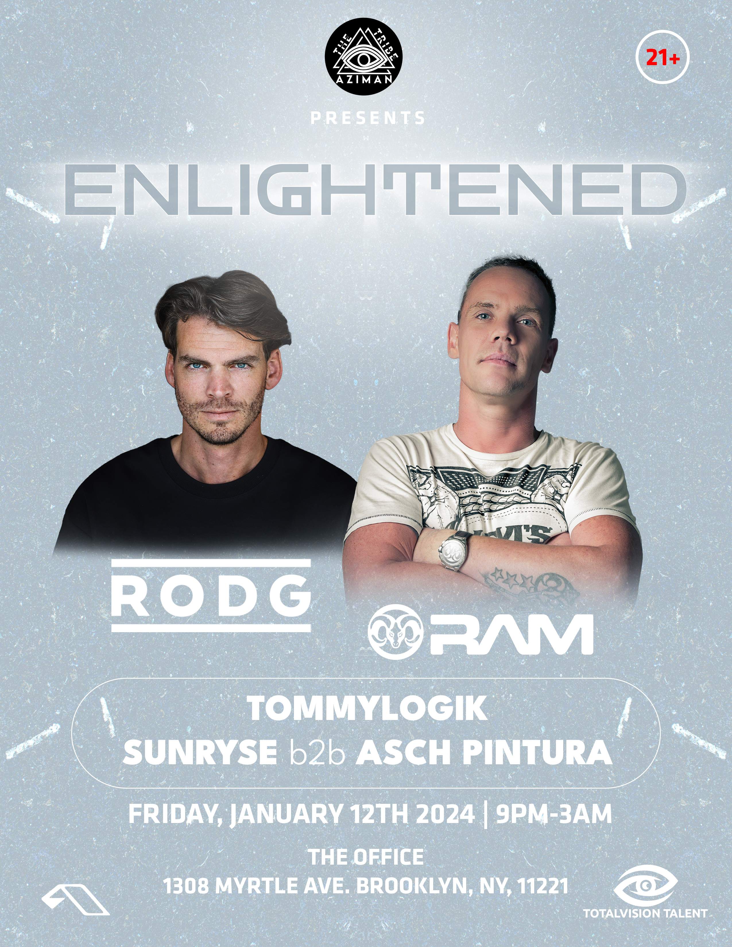 EnLightened feat. Rodg, Amadeus SunrYse b2b Asch Pintura, TOMMYLOGIK - フライヤー表