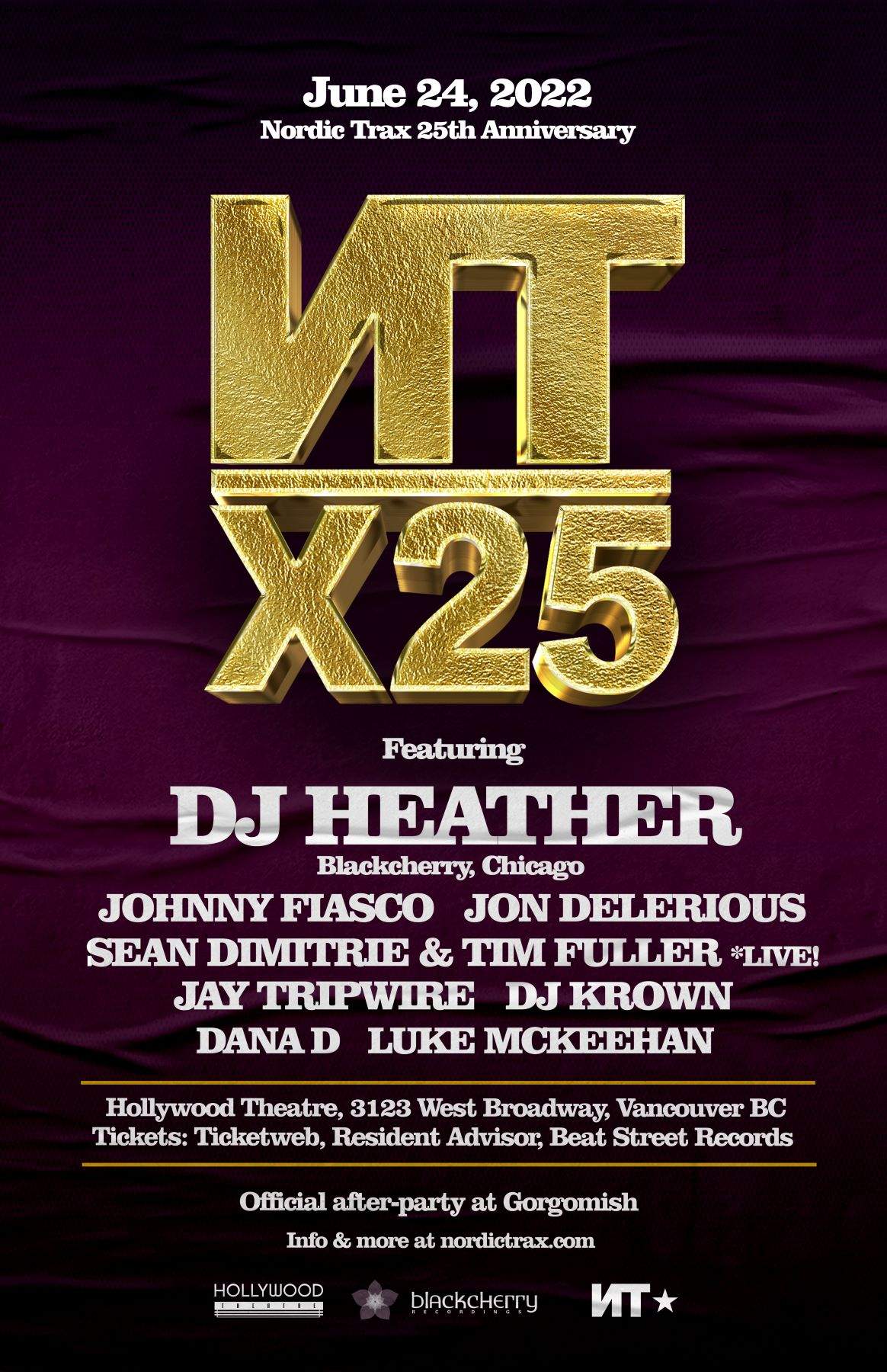Nordic Trax 25: DJ Heather, Johnny Fiasco, Jon Delerious, Sean Dimitrie, Jay Tripwire - フライヤー表