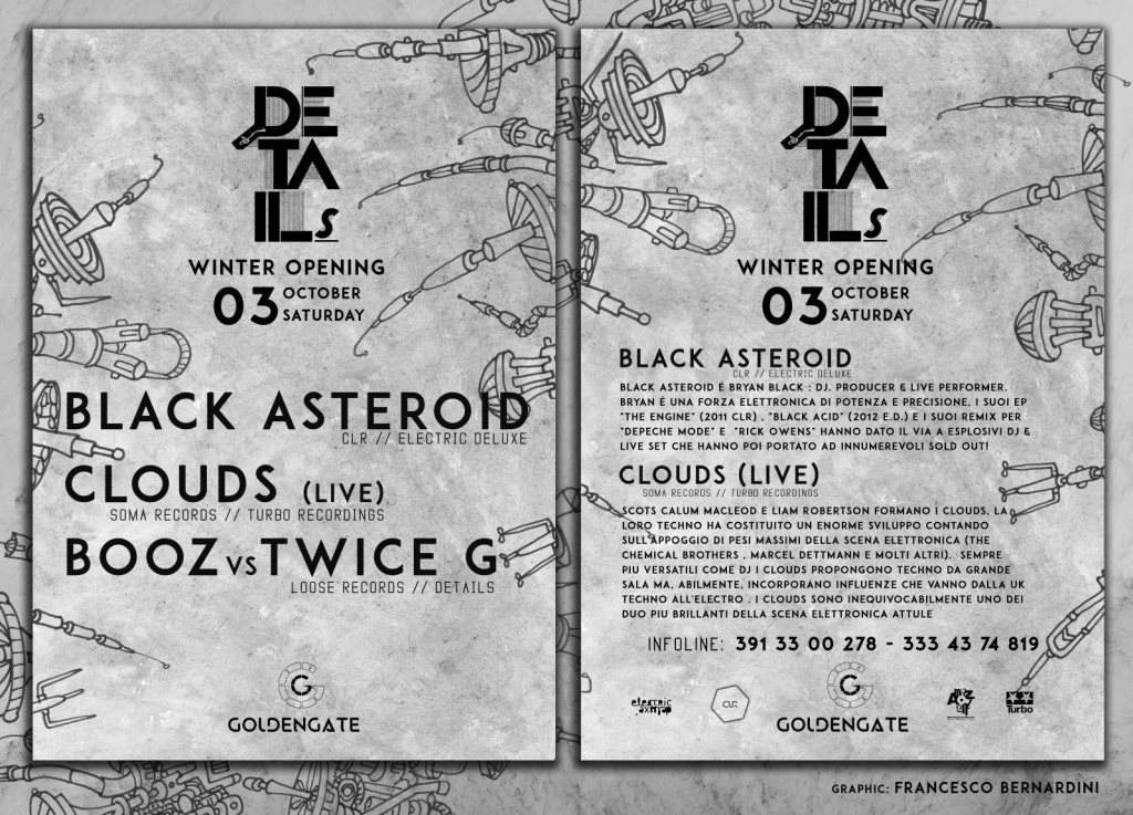 Details presents: Black Asteroid__clouds Live__booz vs Twice G - フライヤー表
