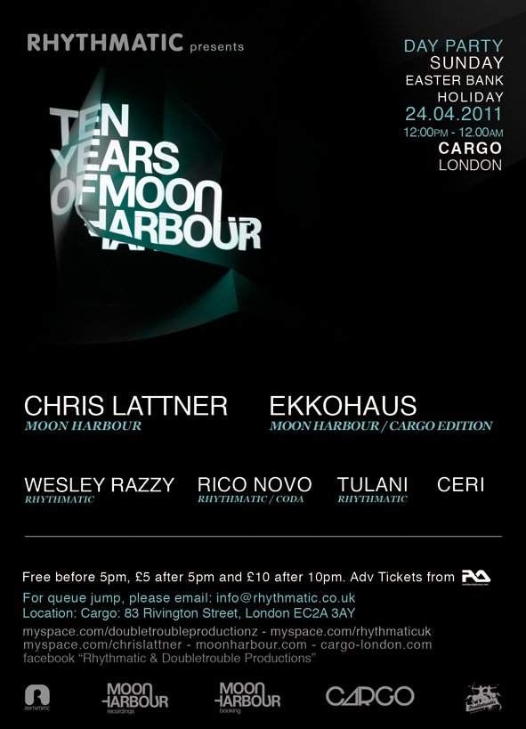 Rhythmatic presents 10 Years Of Moon Harbour Day Party with Chris Lattner & Ekkohaus - フライヤー裏