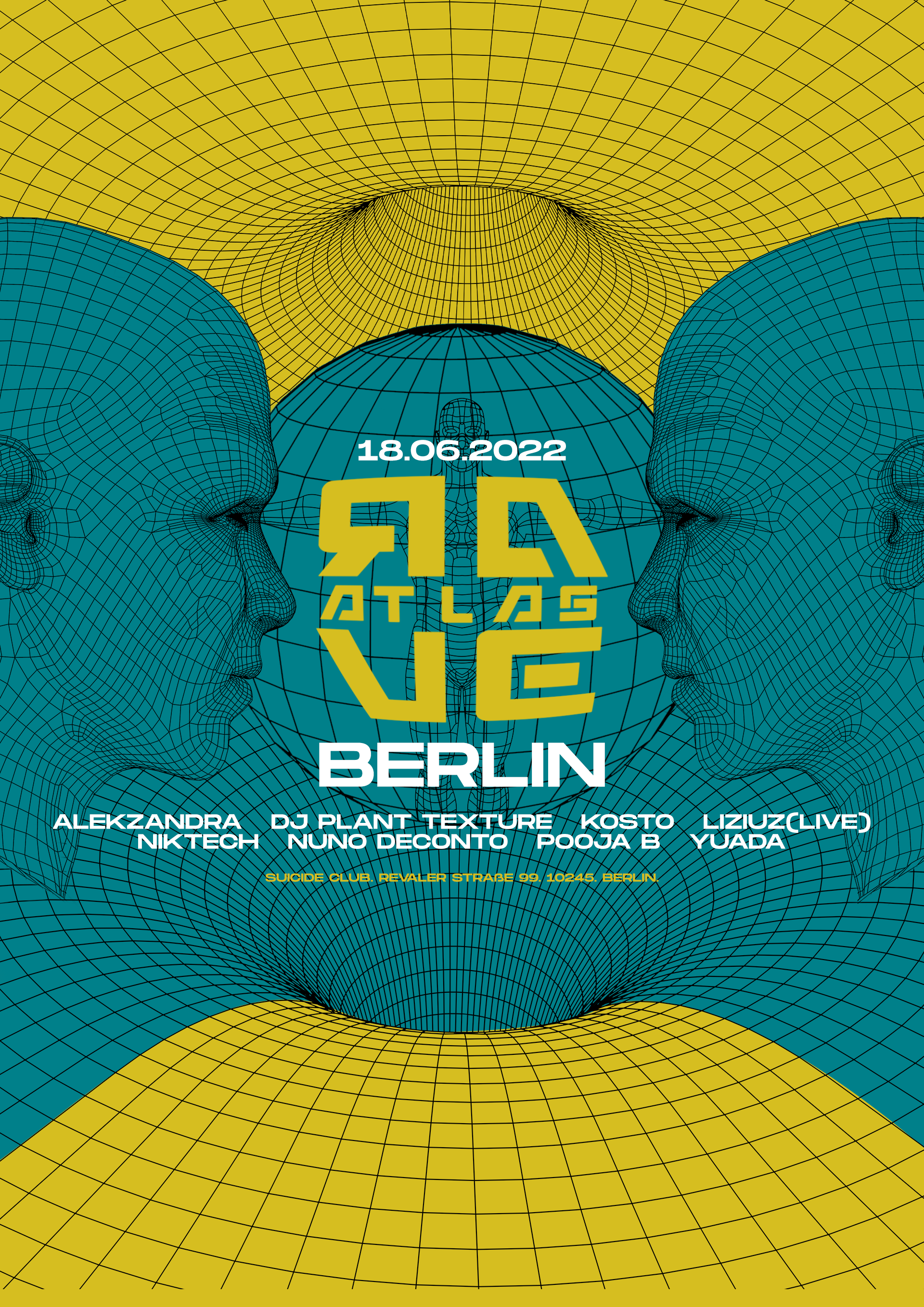 RAVE ATLAS BERLIN with DJ Plant Texture, Alekzandra, Yuada, Liziuz(LIVE), Pooja B - Página frontal