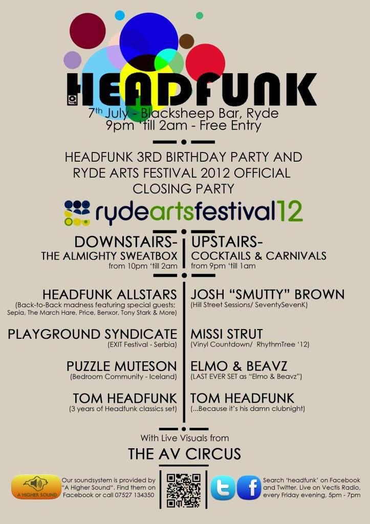Headfunk 3rd Birthday Party - Ryde Arts Festival Closing Party - フライヤー表