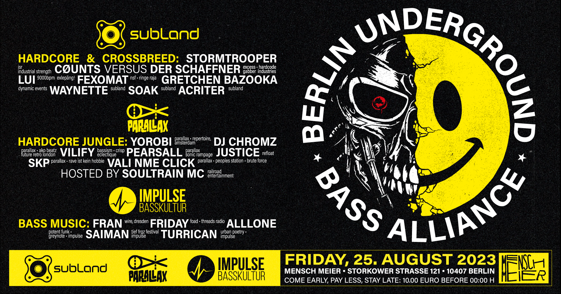 Berlin Underground Bass Alliance - Subland x Parallax x Impulse Basskultur - フライヤー表