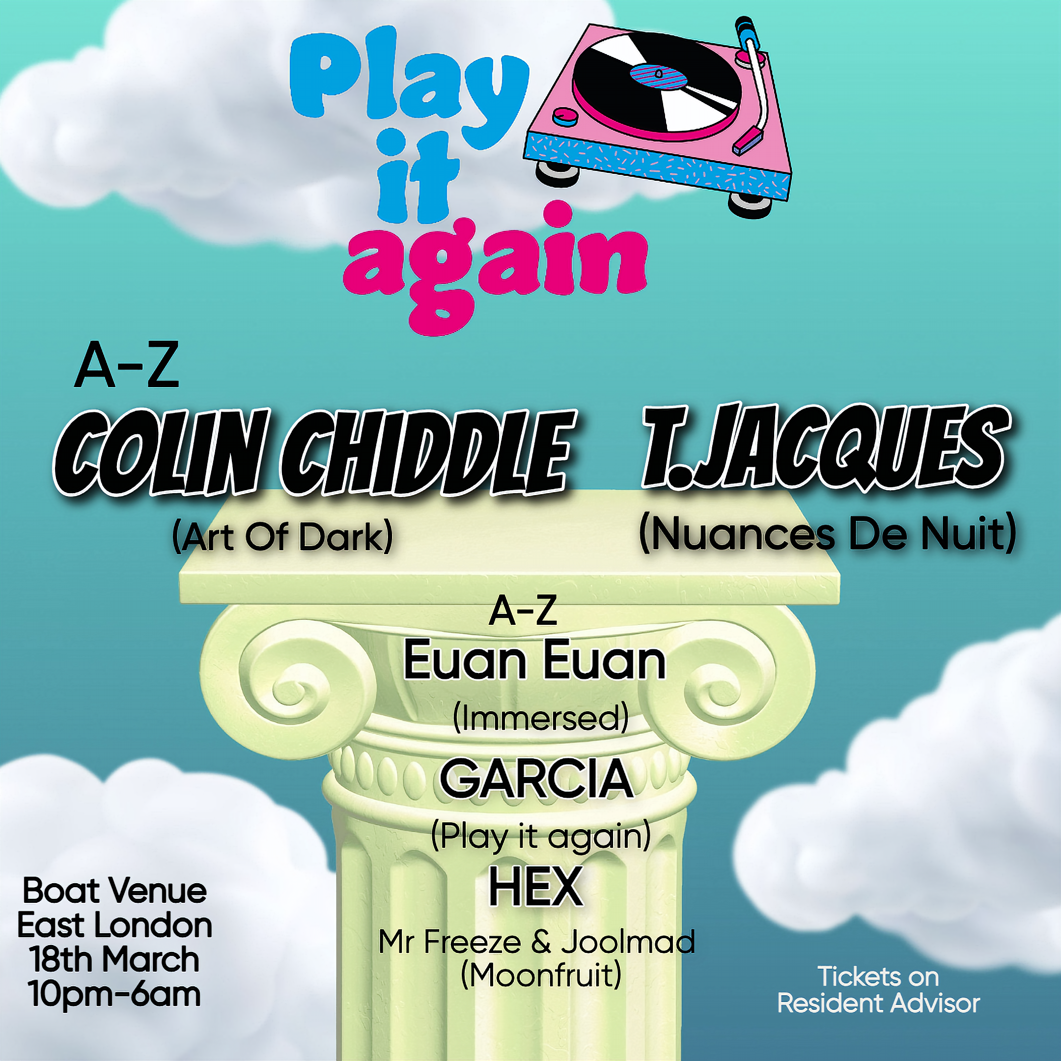 Play It Again 1st Birthday w/ Colin Chiddle & T.Jacques - Secret Location - Página frontal