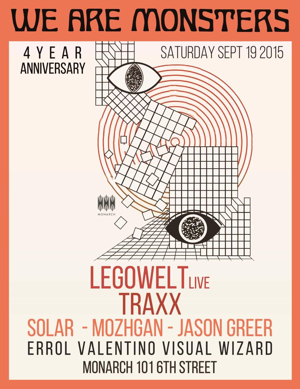 We Are Monsters 4 Year Anniversary with Legowelt & Traxx - Página frontal