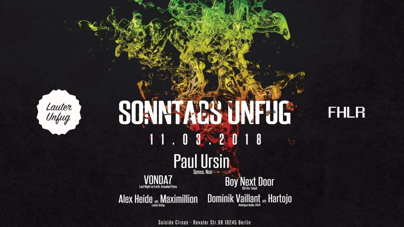 Sonntags Unfug mit Paul Ursin, Boy Next Door, Vonda7 uvm - フライヤー表