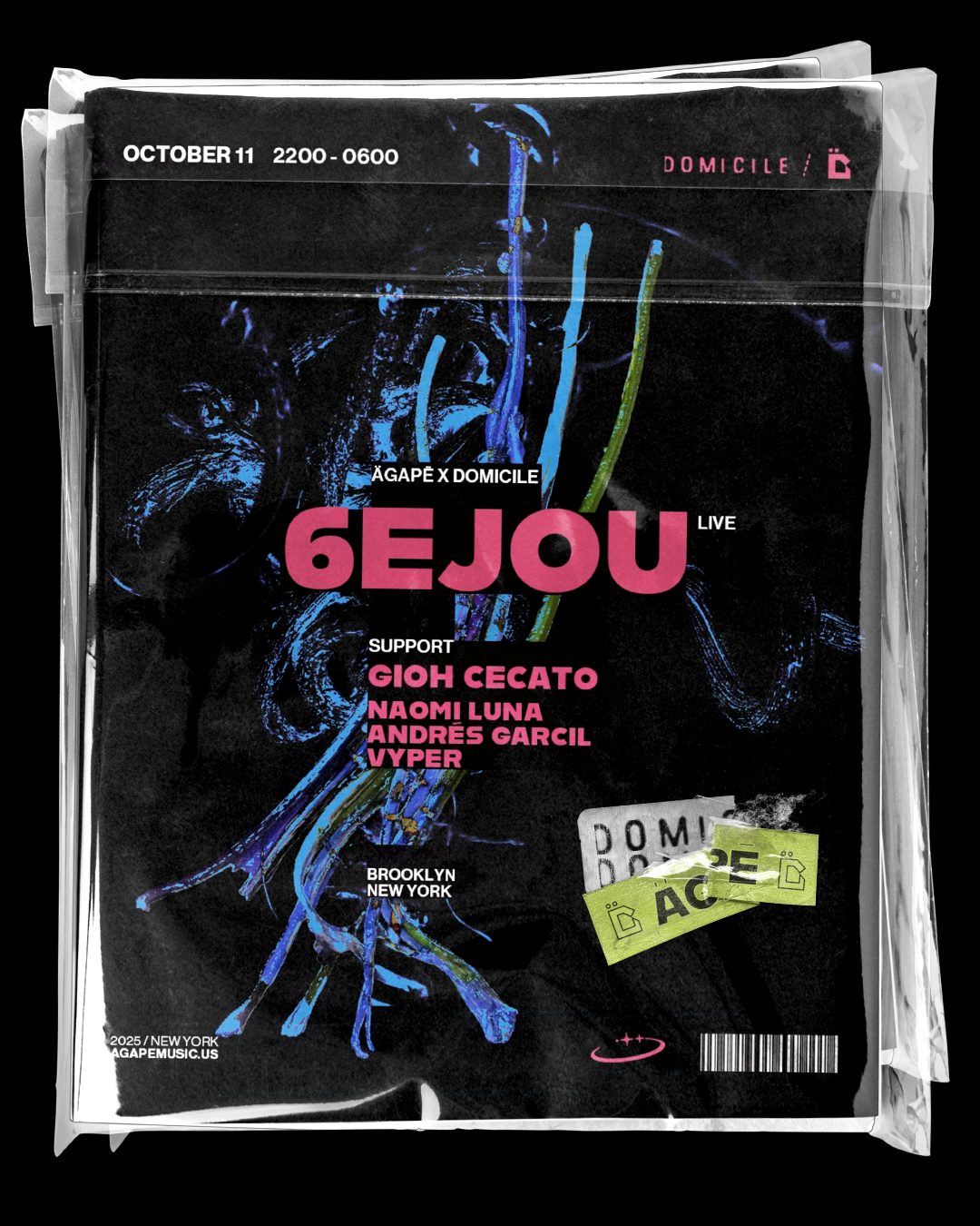 AGAPĒ X Domicile PRESENT: 6EJOU Live at The Chocolate Factory, New