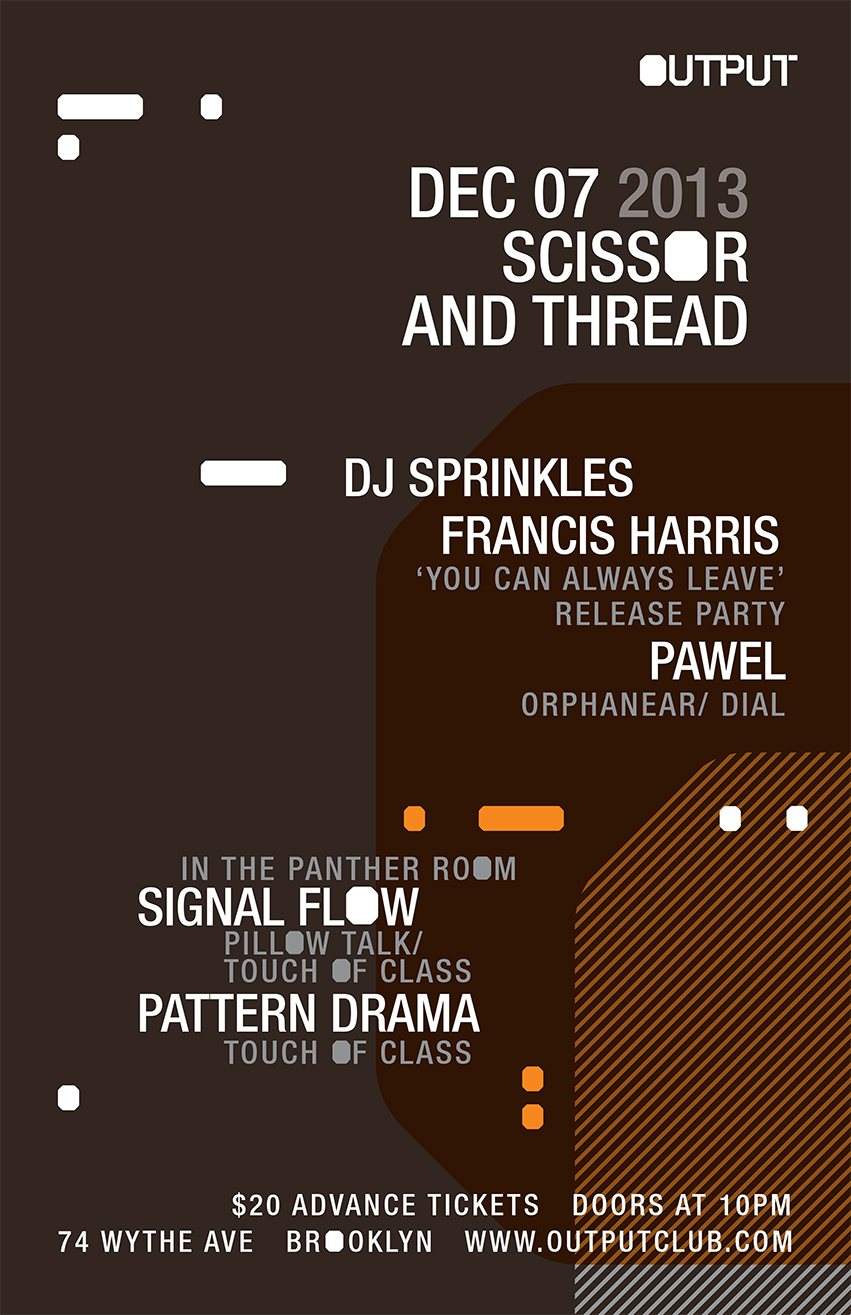 Scissor and Thread Label Night DJ Sprinkles/ Pawel/ Francis Harris/ Signal Flow/ Pattern Drama - Página frontal