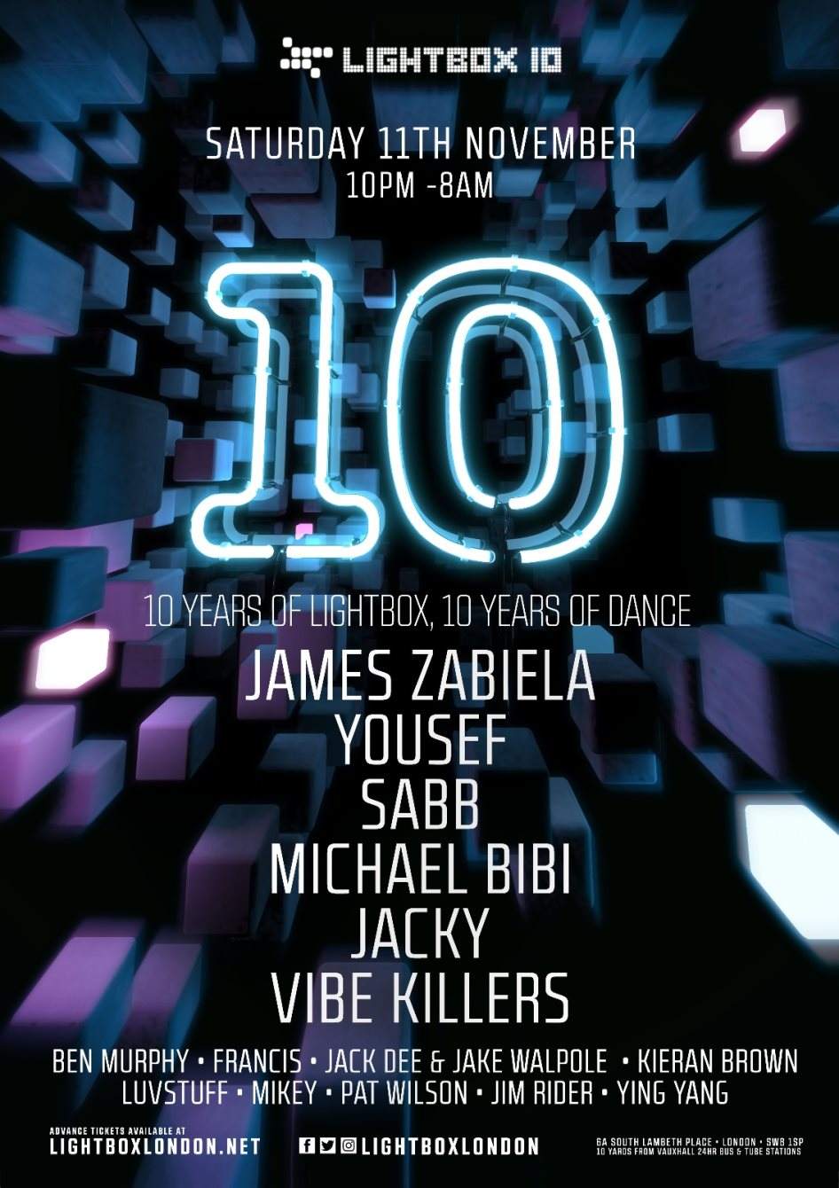 Lightbox 10th Birthday - James Zabiela, Yousef, Sabb - フライヤー表