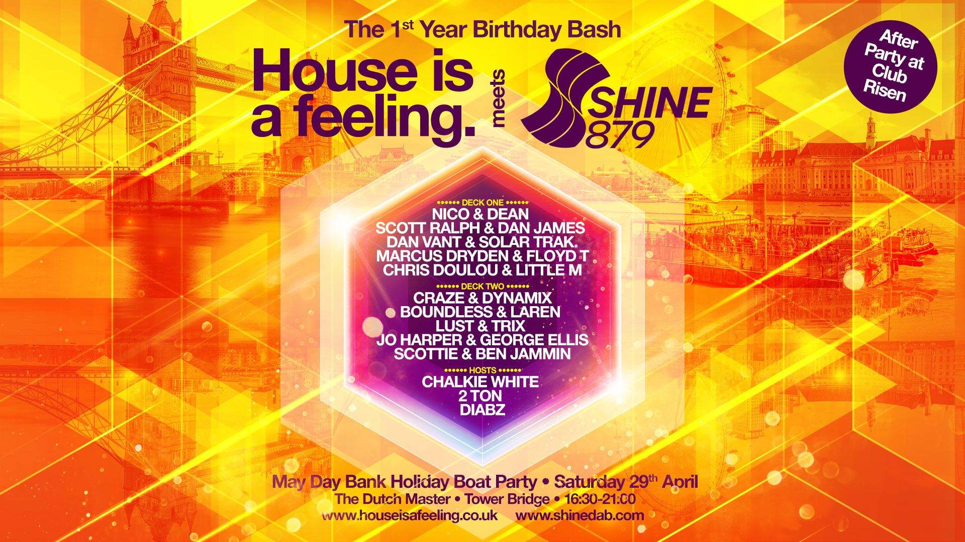 House is a feeling meets shine 879 dab 1st birthday bash boat party & after party - フライヤー表