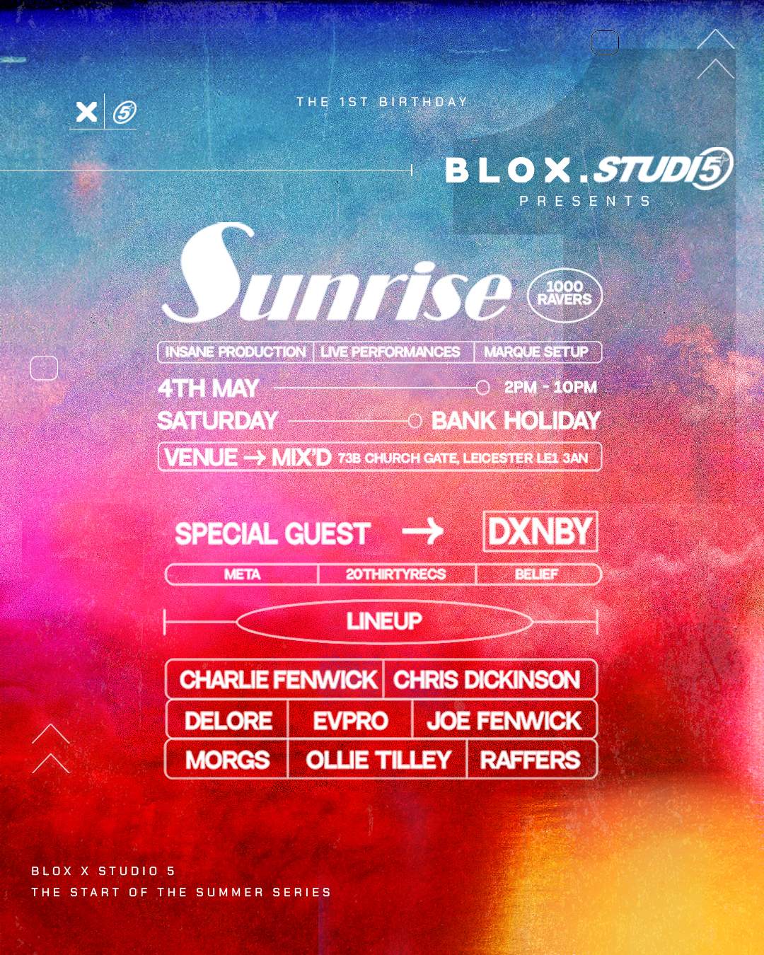 BLOX x STUDIO 5 - 1st Birthday DAY RAVE with DXNBY - フライヤー表