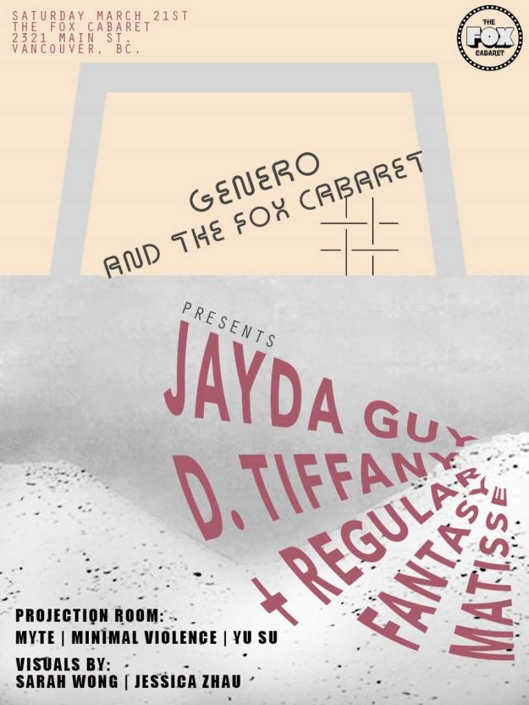 Genero and The Fox present: Jayda G, D. Tiffany, Regular Fantasy, Myte, Minimal Violence, Matis - Página frontal