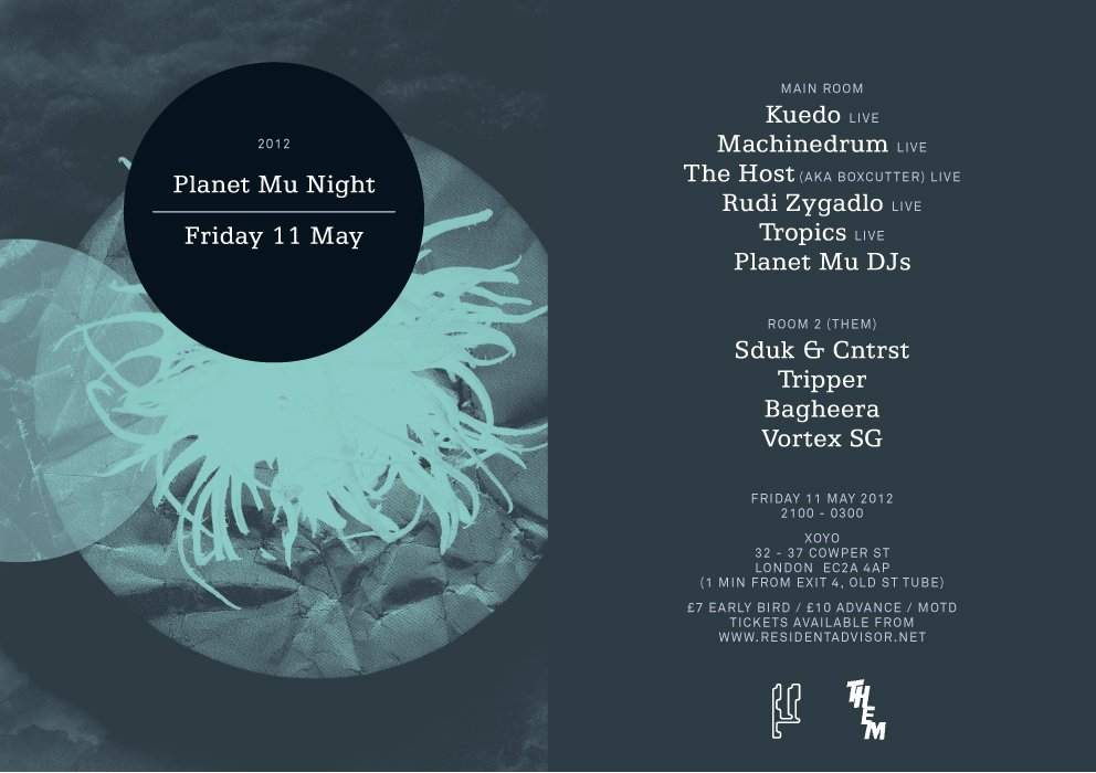 Planet Mu Night with Kuedo – Live, Machinedrum – Live, Boxcutter, Rudi Zygadlo, Tropics - Página frontal