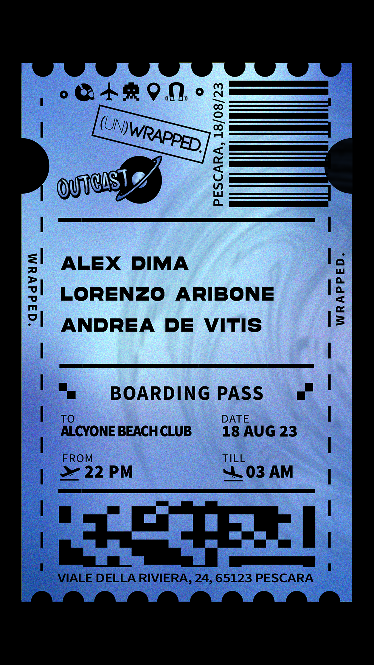 WRAPPED. invites Outcast Torino - with Alex Dima, Lorenzo Aribone and  Andrea de Vitis at TBA - Alcyone Beach Club, Central