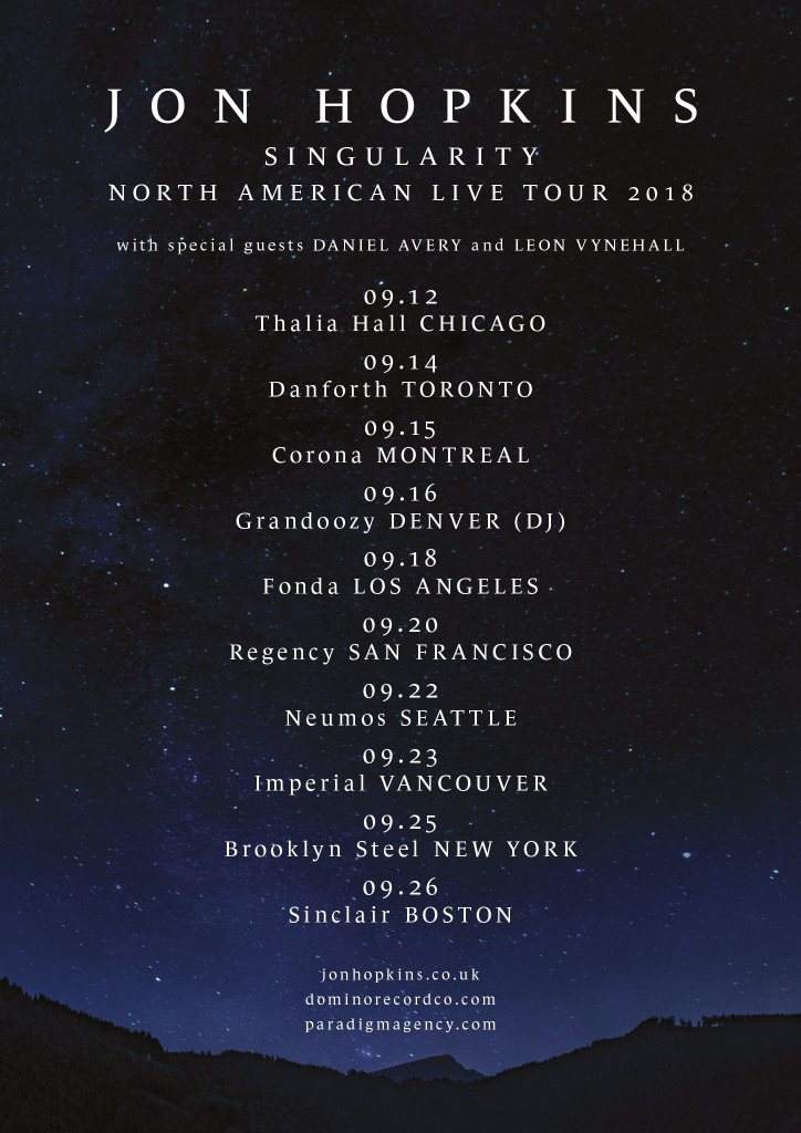 Jon Hopkins Singularity North American Tour - Página frontal