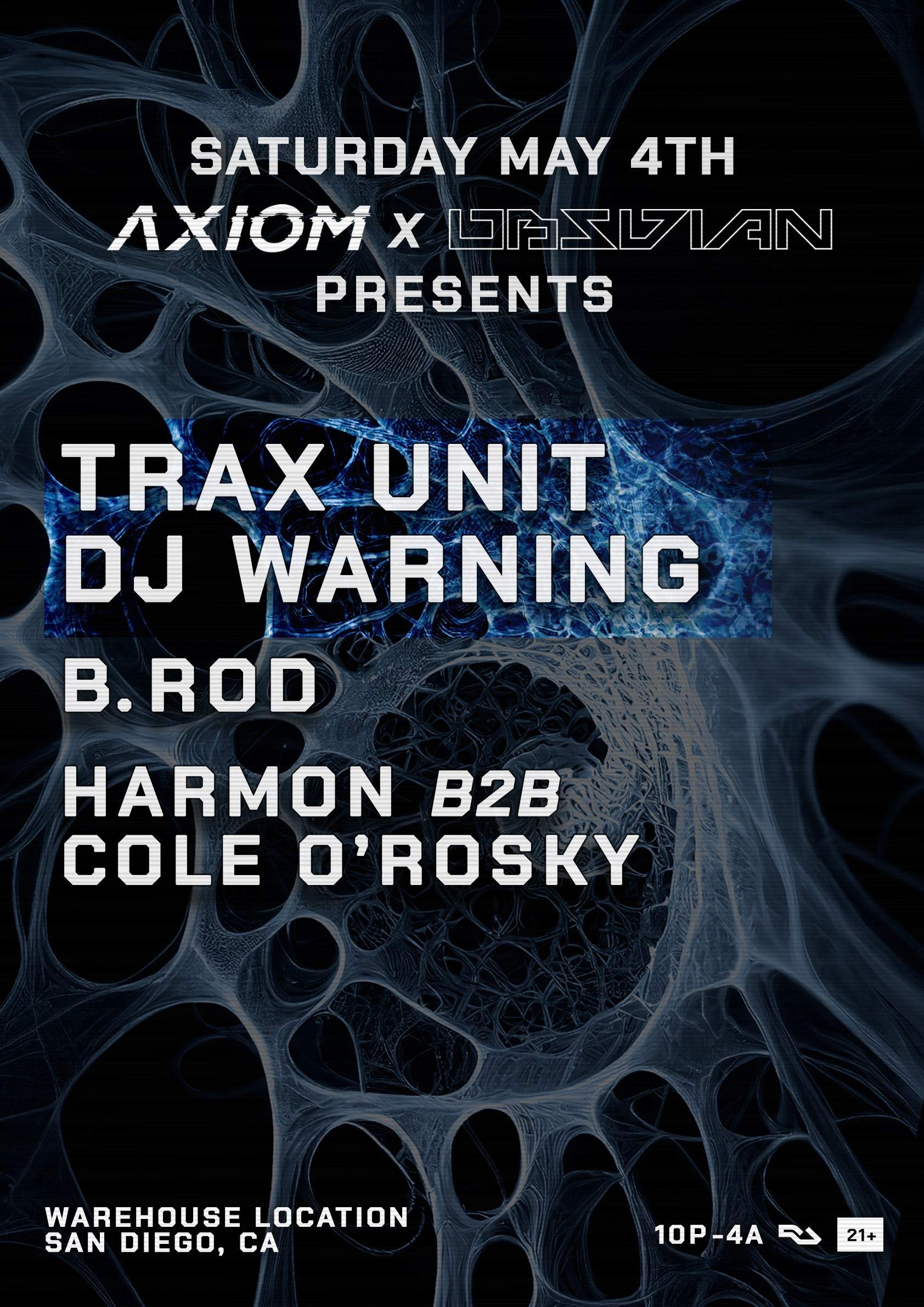 Axiom x Obsidian presents: Trax Unit & DJ Warning - Página frontal