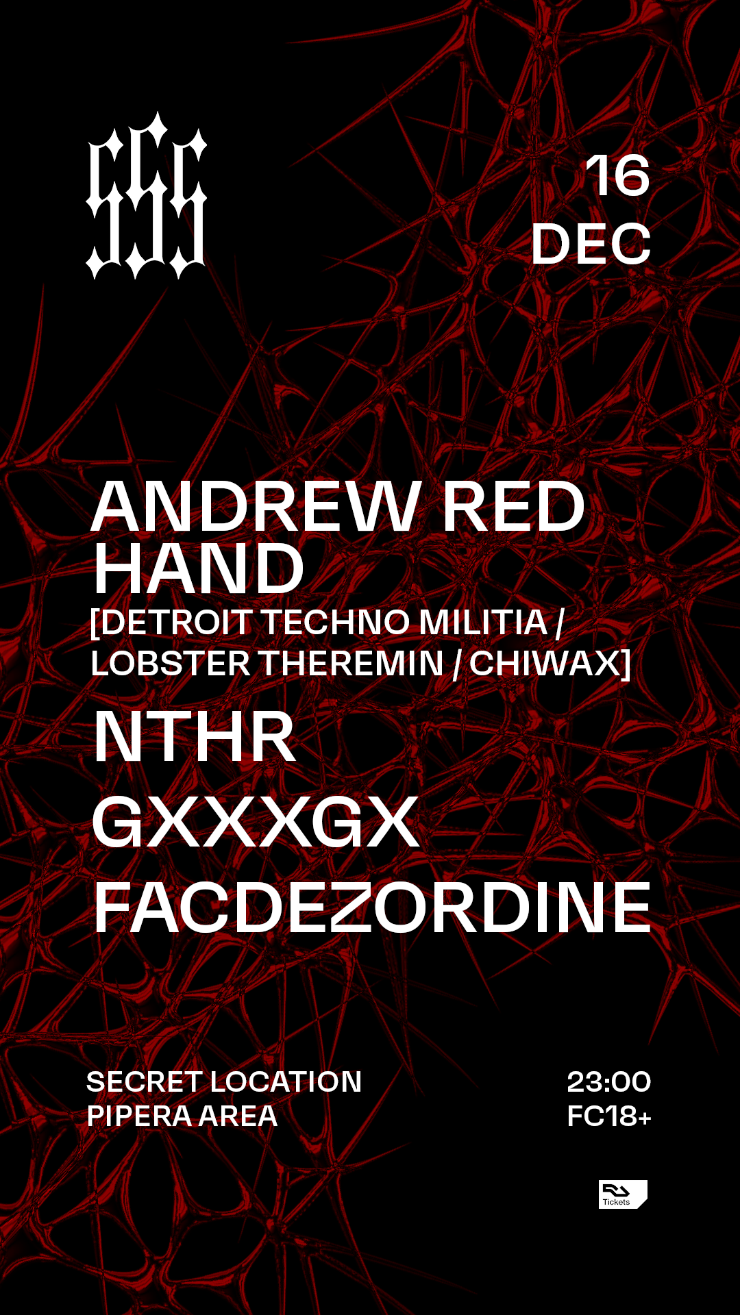 SSS w/ Andrew Red Hand, NTHR, GXXXGX, FACDEZORDINE - フライヤー表