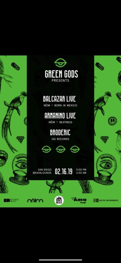 Green Gods presents: Balcazar Live, Armanino Live, Broderic - Página frontal