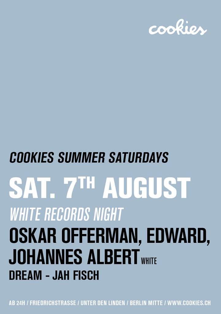 Cookies Summer Saturdays #2 - White Records Labelnight - Página frontal