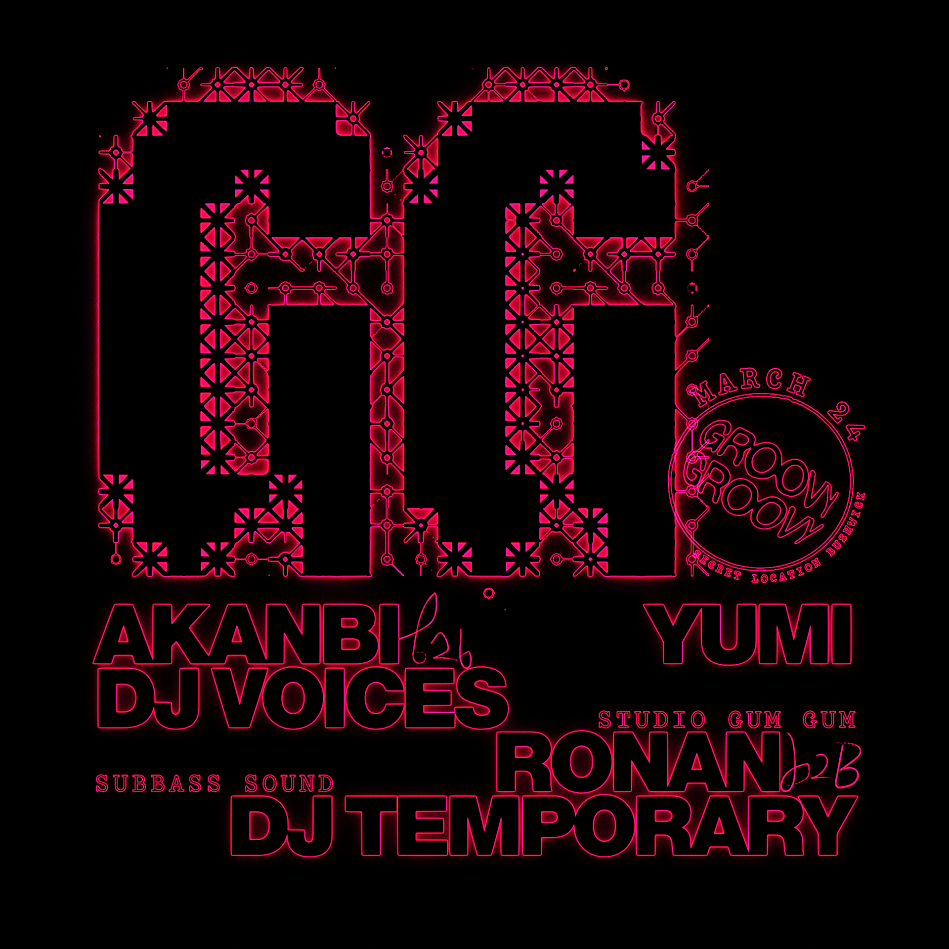 GROOVY GROOVY — DJ Voices b2b Akanbi, Yumi & Ronan b2b DJ Temporary - Página frontal