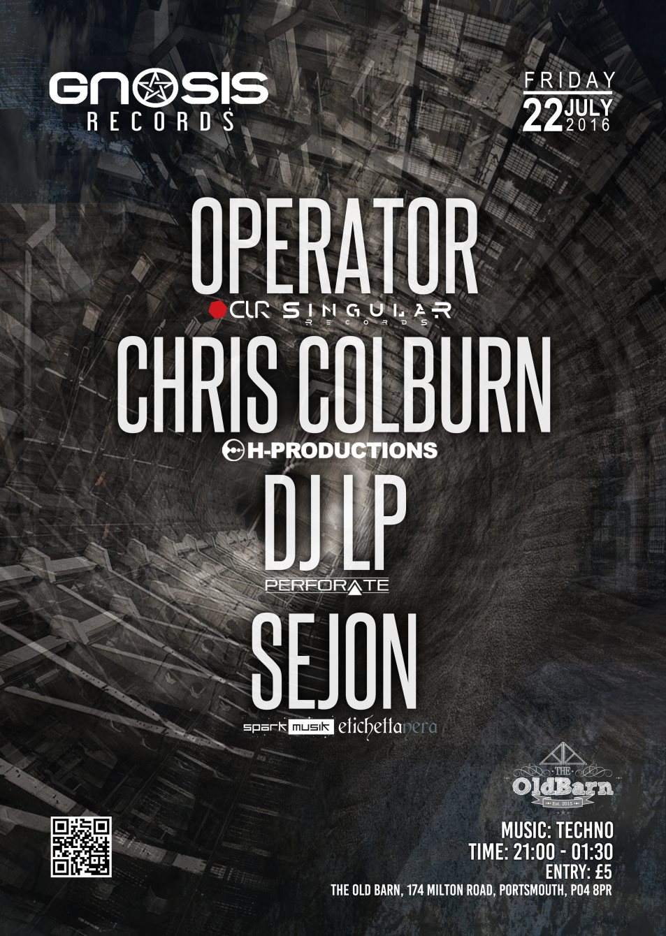 Gnosis Records presents: Operator, Chris Colburn, DJ LP, Sejon - フライヤー表