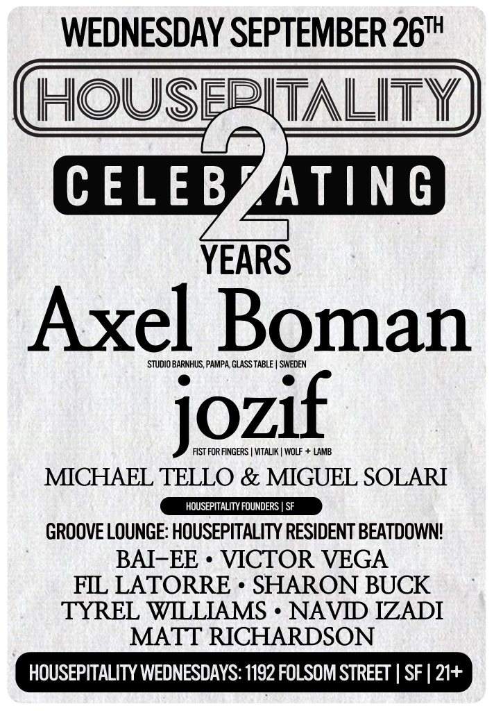 Housepitality's 2nd Anniversary with Axel Boman & Jozif - Página frontal