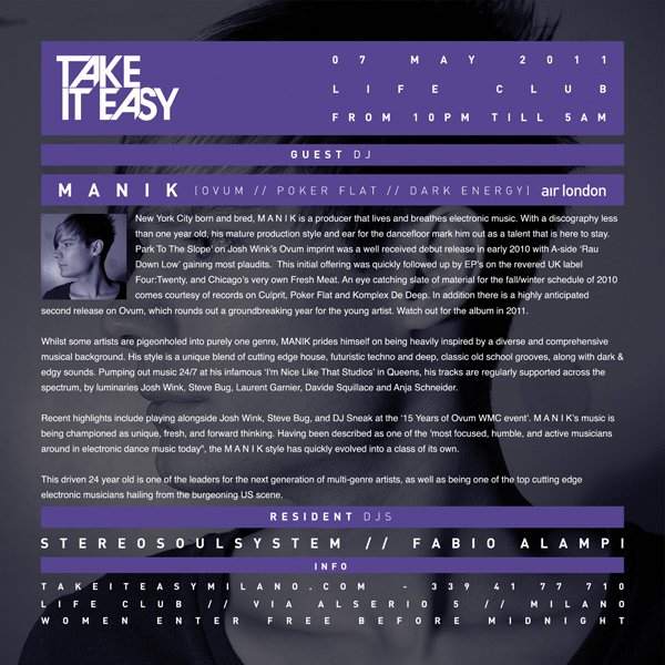 Take It Easy - Winter Closing Party with Manik - フライヤー裏
