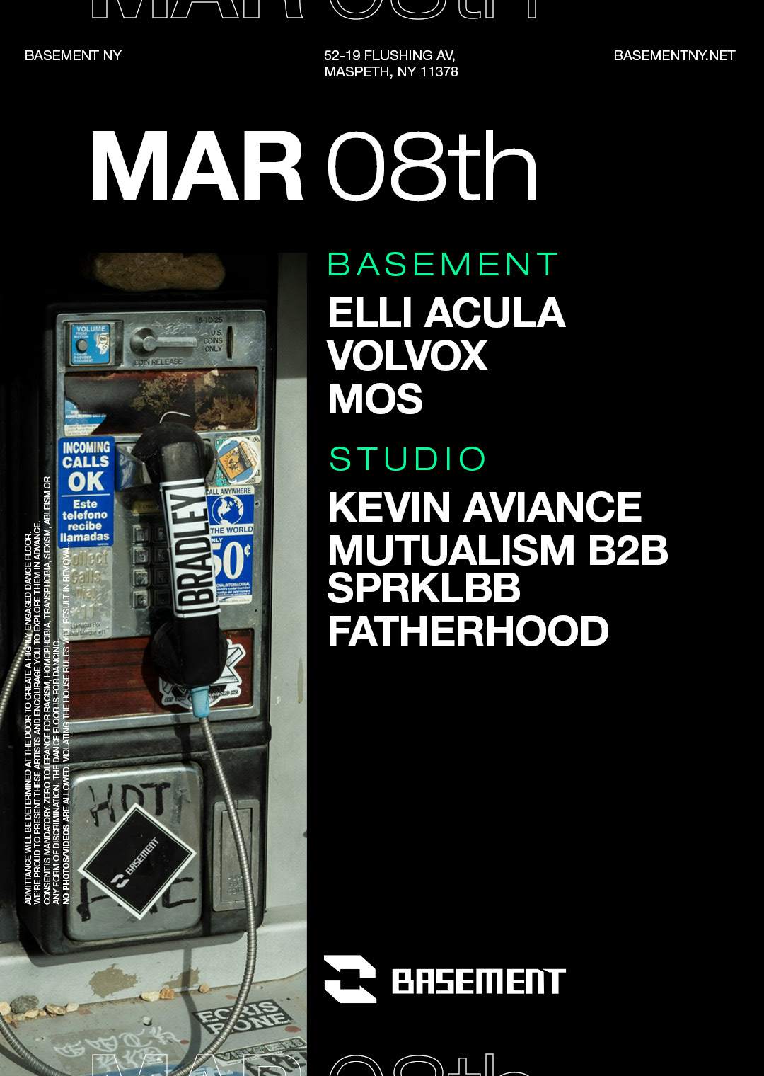 Elli Acula / Volvox / Mos / Kevin Aviance / Mutualism b2b SPRKLBB / Fatherhood - フライヤー表