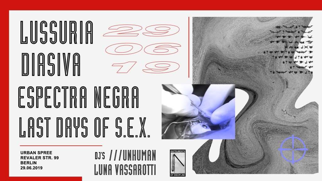 Lussuria/Diasiva/Espectranegra/Lastdaysofsex/Unhuman/Lunav - フライヤー表