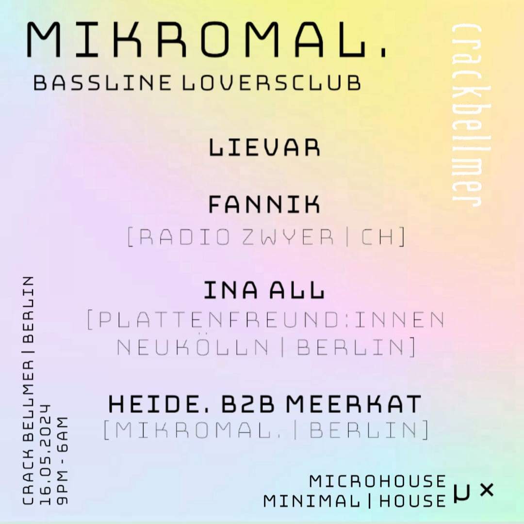 MIKROMAL. Clubnight with lievar, Ina all, Fannik, Heide. b2b Meerkat - フライヤー裏