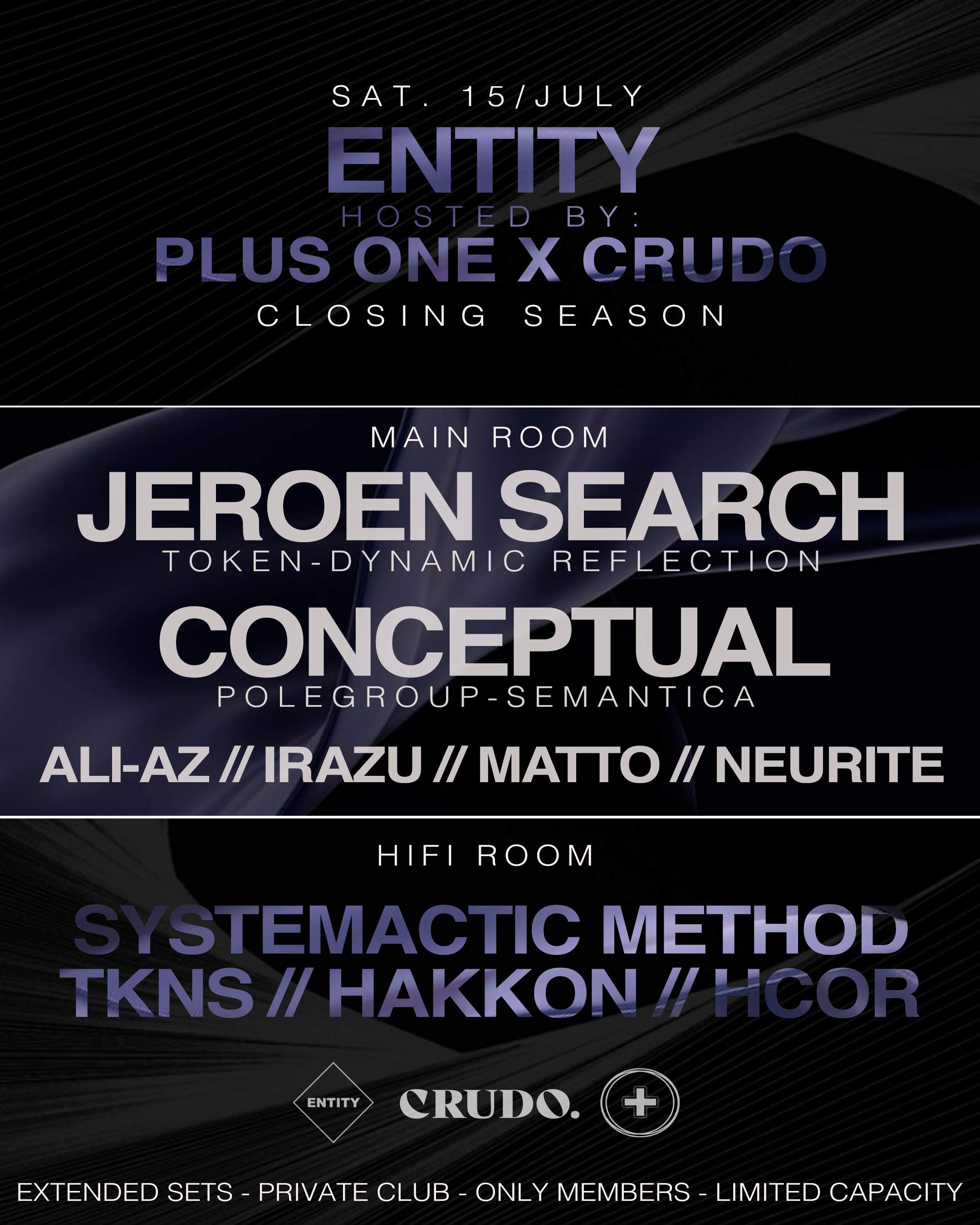ENTITY hosted by Plus One x CRUDO - presents: Jeroen Search + CONCEPTUAL + Residentes - Página frontal