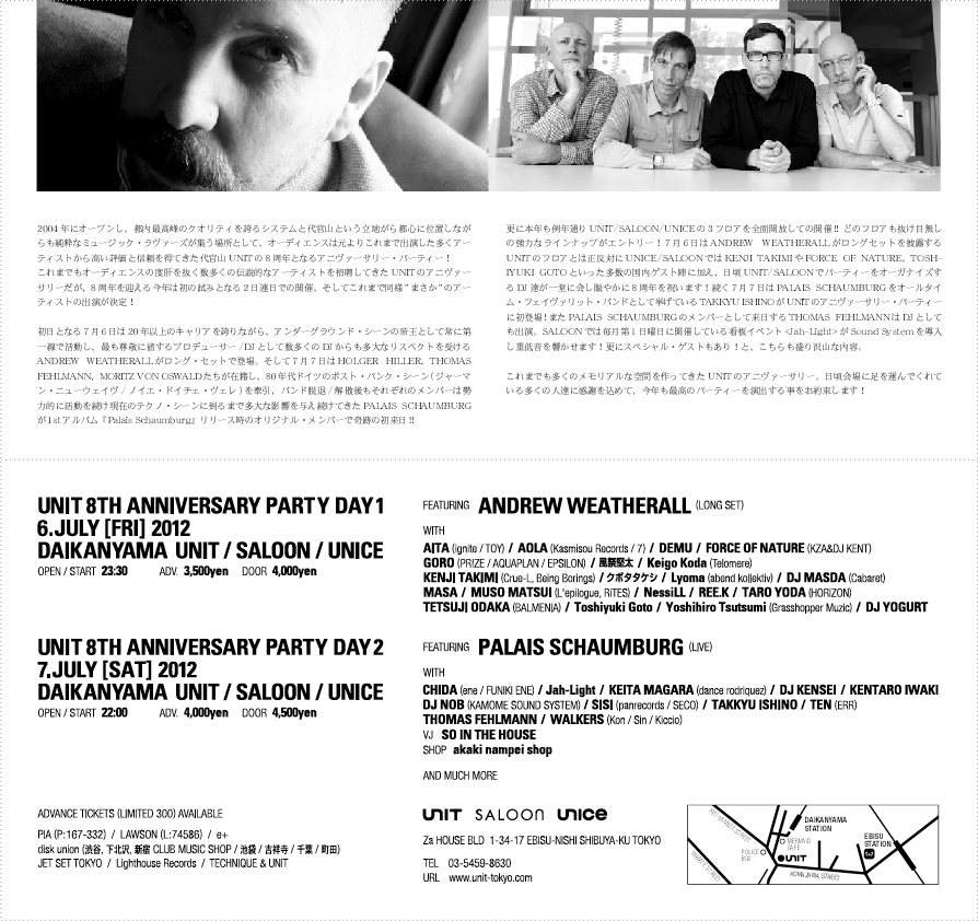 Unit 8TH Anniversary Party Feat. Andrew Weatherall - フライヤー裏