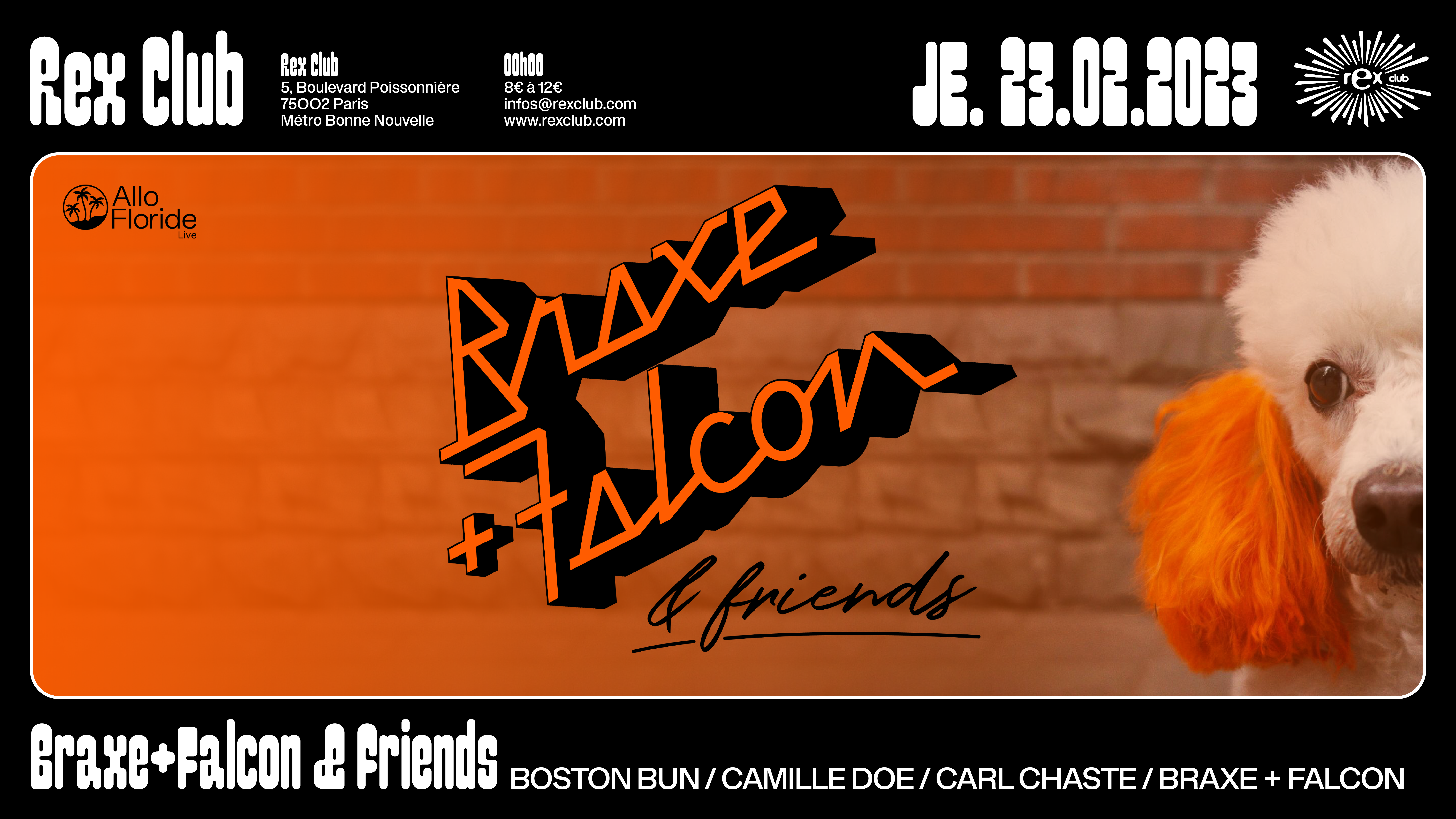 Braxe + Falcon & friends: Boston Bun, Camille Doe, Carl Chaste - フライヤー表