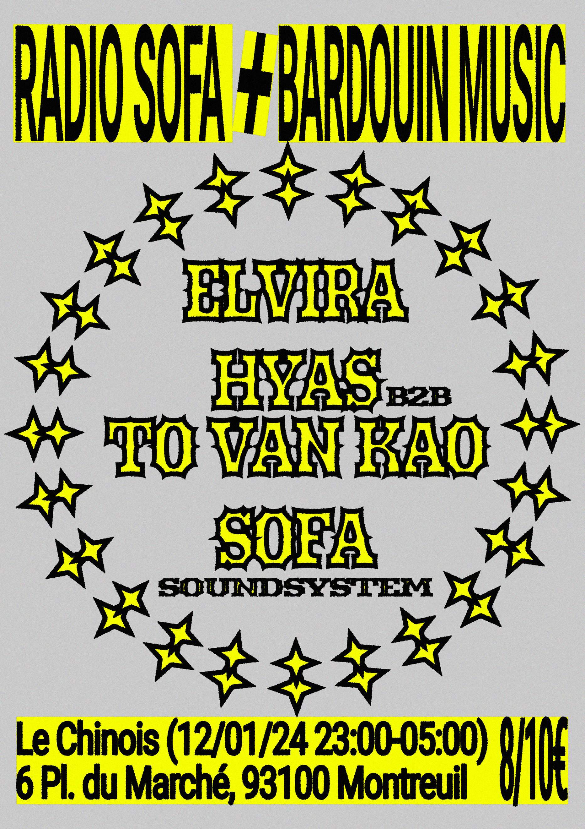 Radio Sofa x Bardouin Music: Elvira, Hyas b2b To Van Kao, Sofa Soundsystem - Página trasera